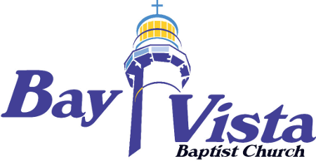 A large Bay Vista Baptist Church logo, with the words on either side of a lighthouse